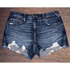 Aerie Daydream Distressed Denim Shorts Elastic Back Rocky Blue Size Small